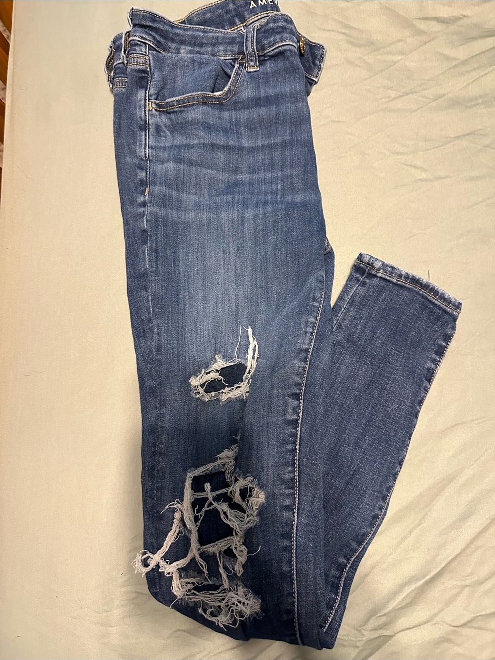 American Eagle Outfitters Dark Blue Distressed Skinny Jeans